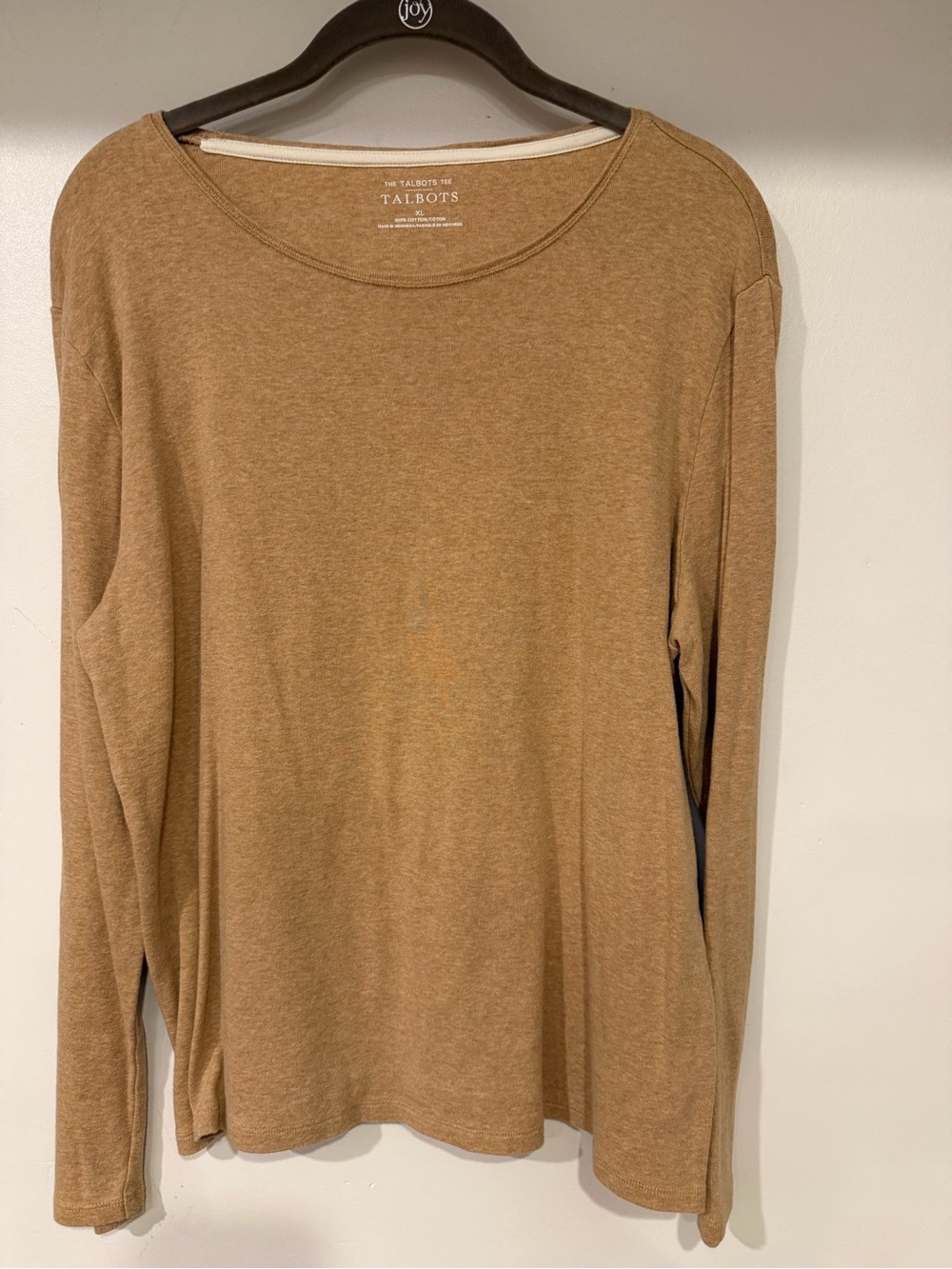 Talbots Tee XL Tan Heathered Cotton Long Sleeve Top